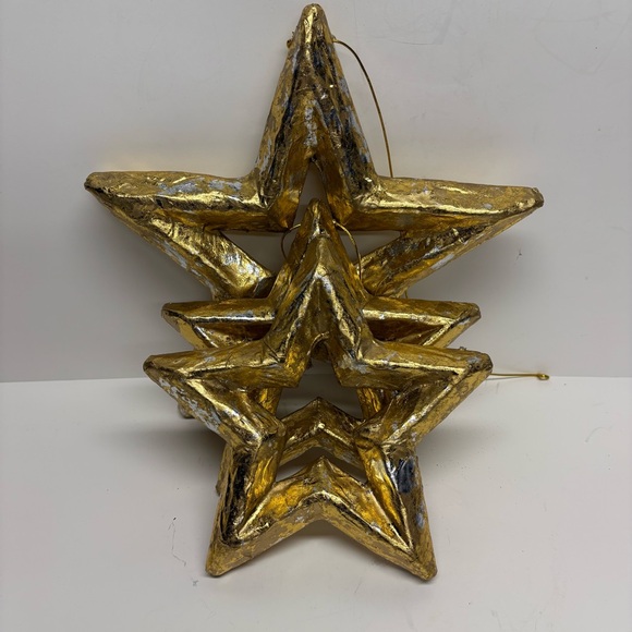 Gold Hanging Christmas Stars Set Of 3 Holiday Decor - Picture 5 of 8